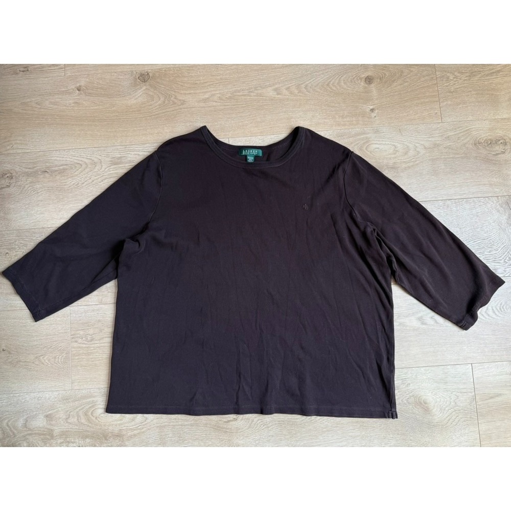 EUC Lauren Ralph Lauren brown 100% cotton 3/4 sleeve t-shirt MINIMALIST size 3X